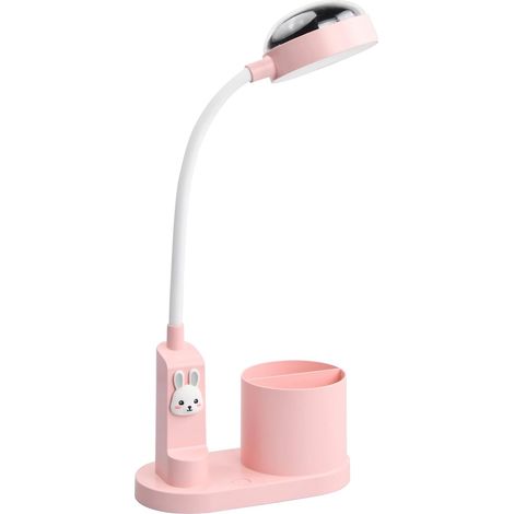 Lampe de bureau enfant avec projection d’étoiles, lapin avec porte-stylo, 3 niveaux de luminosité, col flexible 360 degrés (1/5)