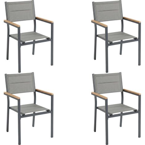 Pack 4 Sillas Exterior Mallorca, Apilables con Reposabrazos, Aluminio y Textileno Gris 56x55x85 cm (1/5)