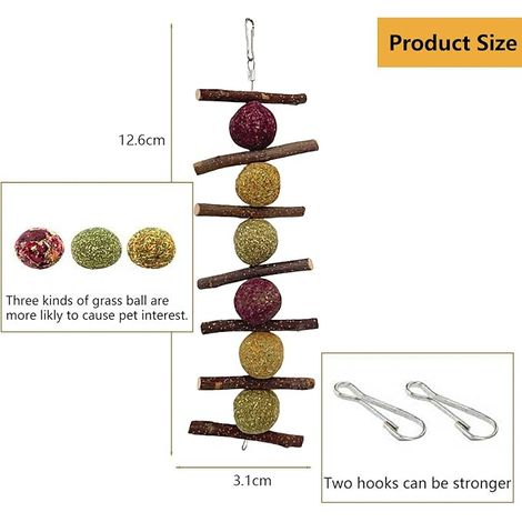 Rabbit Toy Ball Hay Tree with Hook, Hanging Cage Rodent (1/4)