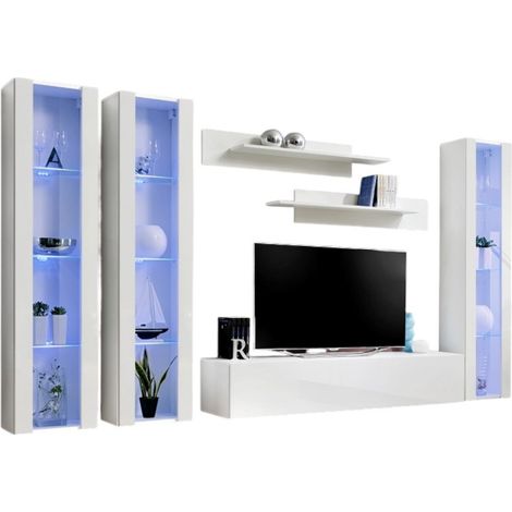 Mueble para TV FLY C2 de diseño, color blanco brillante. Mueble colgante moderno y de moda para su sala de estar. (1/2)