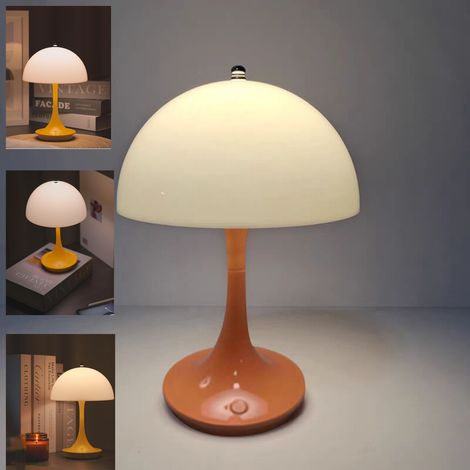 Lampe de bureau rétro champignon, 3 niveaux à intensité variable, lampe de bureau LED rechargeable 3 W, lampe de chevet rétro (orange) (1/5)