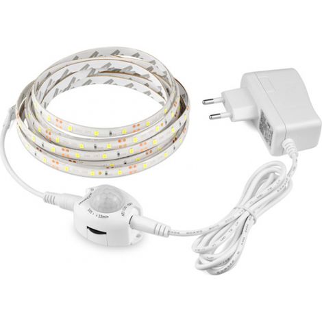 Bande lumineuse LED avec détecteur de mouvement, IP65, alimentation 12 V, 240 LED (4 mètres, blanc chaud) (1/5)