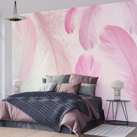 Papier peint panoramique - Plumes roses - 130 cm x 81 cm (1/4)