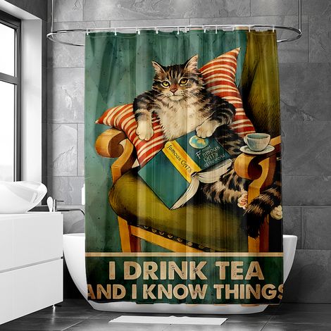 Rideau de douche motif animaux rétro baignoire et décor artistique, tissu salle de bain imperméable, 150x180 cm (1/5)