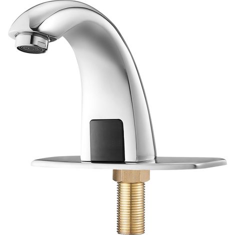Mophorn Grifo de Lavabo Automático sin Contacto para Baño, Fabricado en Latón, Funciona con Pilas, Temperatura Regulable y Sensor de Movimiento, Acabado Cromado Plateado, 160 x 45 x 125 mm, 7,6 L/min