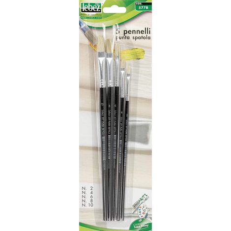 Lebez Set aus 5 Spachtelpinseln aus reinem Borsten mit Holzgriff in den Größen 2, 4, 6, 8, 10