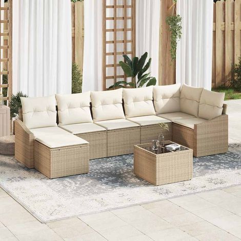 vidaXL Garten-Sofa-Set mit Kissen 8 pcs Beige und Creme Poly-Rattan (1/5)