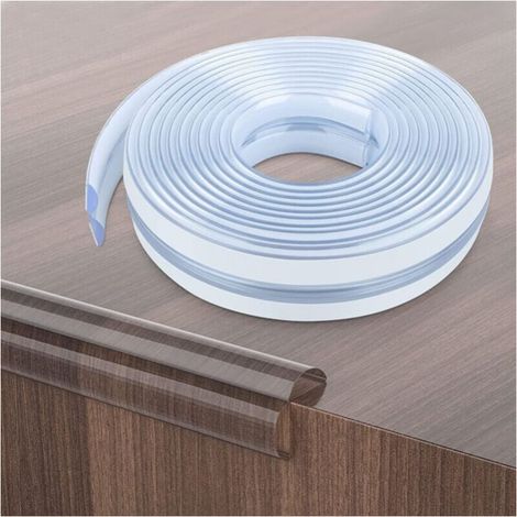 2 m transparent, soft silicone corner protection strip with pre-applied, strong adhesive for sharp corners of furniture, tables and drawers, YMYNY (1/3)