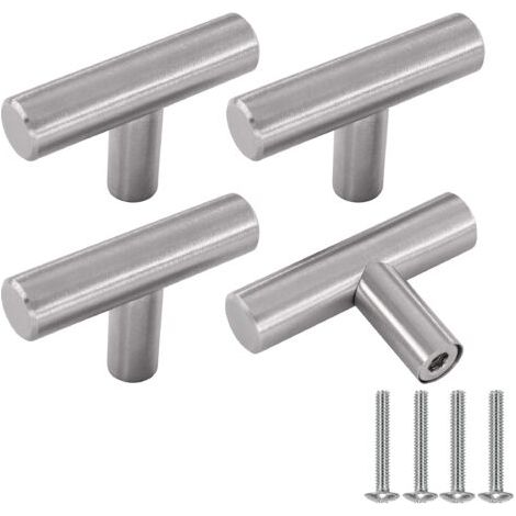 Poignées de meubles, boutons de porte d'armoire en acier inoxydable argenté, lot de 4, boutons de porte de cuisine vintage avec vis pour commode, armoire