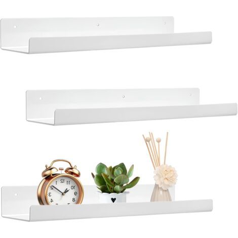 QORVA-Lot de 3 étagères flottantes murales blanches de 30 cm pour cadres photo et livres, salon, couloir, chambre à coucher, salle de bain, cuisine, bureau (1/5)