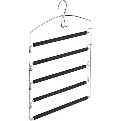 Set of 4 Relaxdays Space Saving Clothes Hangers, Multiple Trouser Rails, Metal, HWD: 44.5 x 37 x 2.7 cm, Silver/Black