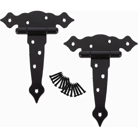 Lot de 2 charnières de porte de hangar robustes de 20,3 cm de type T avec charnières noires fantaisie en T, quincaillerie forgée pour abri de jardin en bois, porte de grange, porte de clôture, porte f (1/5)