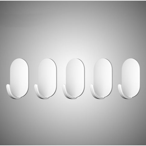 Lot de 5 crochets adhésifs résistants, sans perforation, pour fixation murale, sans traces, pour cuisine, salle de bain, porte ou portant à vêtements. (1/5)
