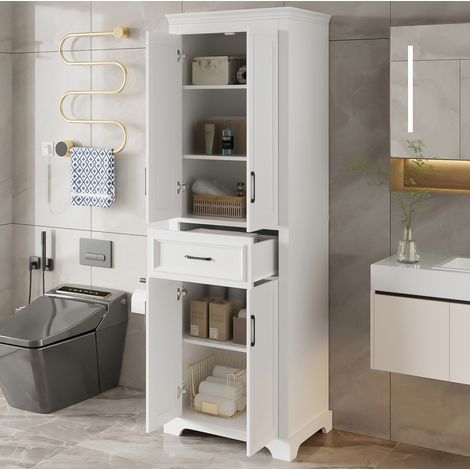 Mueble alto de baño 60 x 40 x 180 cm en MDF blanco con cajón, puertas y cierre suave DESVIAE (1/5)