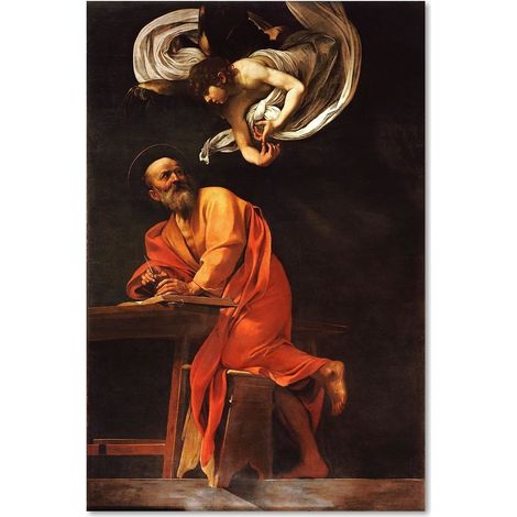 Tableau sur toile REPRODUCTION Matthieu et l'ange - Caravage 40x60 (1/5)