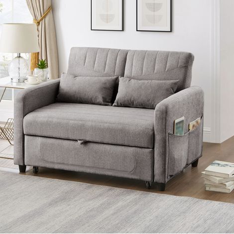 Divano letto 114x77x82.5 cm grigio in tessuto cotone-lino con schienale regolabile (1/5)