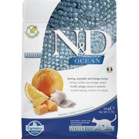 N&D Ocean Cat Hareng, Citrouille et Orange Adulte - nourriture sèche pour chat - 300 g