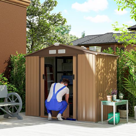 Abri de jardin - avec portes coulissantes 2,13 x 1,30 x 1,85 cm Jaune métallique - Pratique