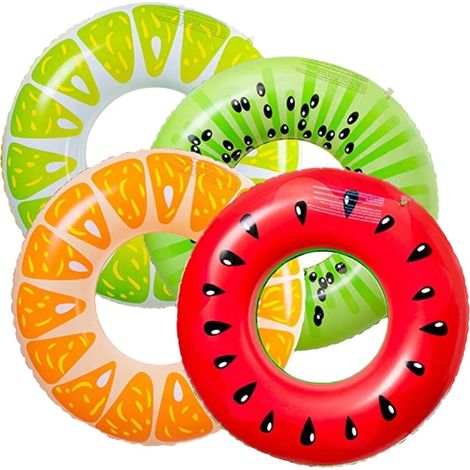 flotadores inflables con forma de fruta para piscina, 4 anillos de natación con forma de fruta de 75 cm para niños y adultos, ideales para fiestas en la playa y la piscina.