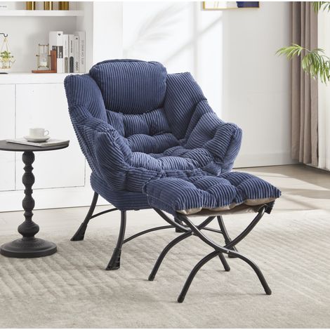 Fauteuil lounge avec pouf en acier bleu marine 69,9 x 64,0 x 95,0 cm (1/5)