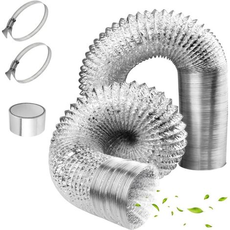 Flexibler Schlauch (100 mm x 1,5 m) mit Schall- und Wärmedämmung – Korrosionsbeständiges Aluminium – Inklusive verstellbarer Klemmen (1/5)