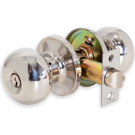 Béquille pour Porte – Poignée avec Serrure Tubulaire pour Porte Intérieure en Bois – Finition Chrome Poli – Kit Complet avec Pêne et 3 Clés (1/4)