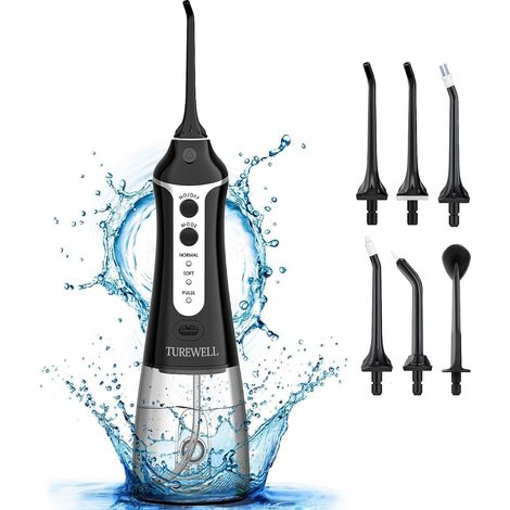 FC1591 Hydropulseur Jet Dentaire,Portable Irrigateur Oral avec 3 Modes et 6 Buses,USB Rechargeable et IPX7 Etanche,300ML Nettoyeur de Dents pour la Maison et les Voyages