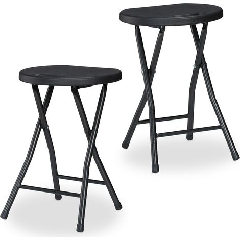 Relaxdays Klapphocker, 2er Set, Griff, Garten & Balkon, klappbarer Outdoor Sitzhocker, HxBxT: 46 x 31 x 30 cm, schwarz (1/5)