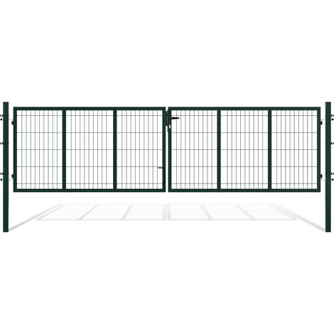 Wolketon Cancello per recinzione da giardino in acciaio verde con tubi quadrati, 350x100 cm