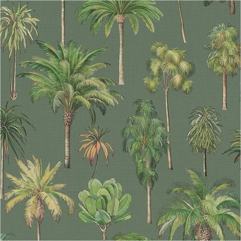 Nature wallpaper wall Profhome 791712 hot embossed non-woven wallpaper slightly textured with palm trees matt green olive green light brown 5,33 m2 (1/5)
