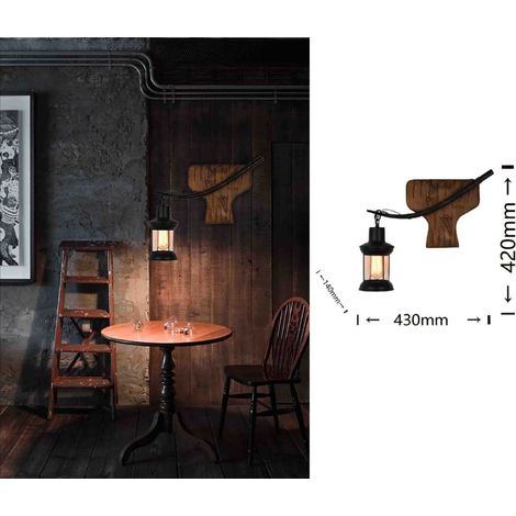 Applique da parete luce led E27 lanterna nero in metallo legno design vintage lampada muro rustico (1/2)