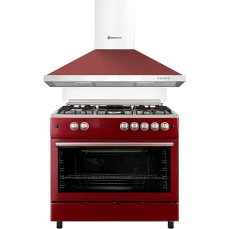 SOLTHERMIC COMBO PACK COCINA F9L50G2R HORNO PANORAMICO + CAMPANA DECORATIVA 8924 ROJA 90