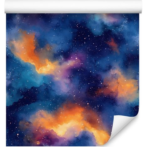 Aquarell-Galaxy-Tapete in Blau, Marineblau und Pfirsich, 50 x 1000 cm (1/5)