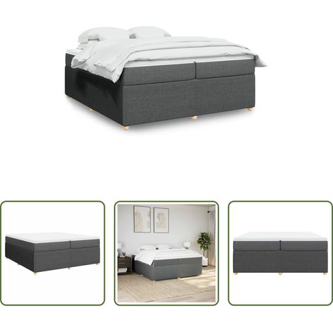 vidaXL Surmatelas -  Sommier à lattes de lit avec matelas Gris foncé 200x200cm Tissu (1/5)