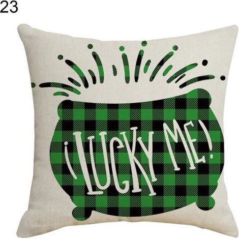 Taie Doreiller - Lin - 45 x 45 cm - Fermeture Eclair - Motif Trèfle Vert - Décoration Festival Saint-Patrick - 1 Pièce (1/2)