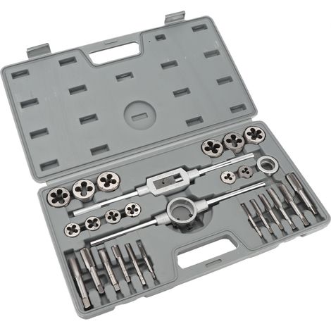 Jeu de tarauds et filières métriques M5-M16 à denture fine et grossière, avec accessoires complets (1/5)