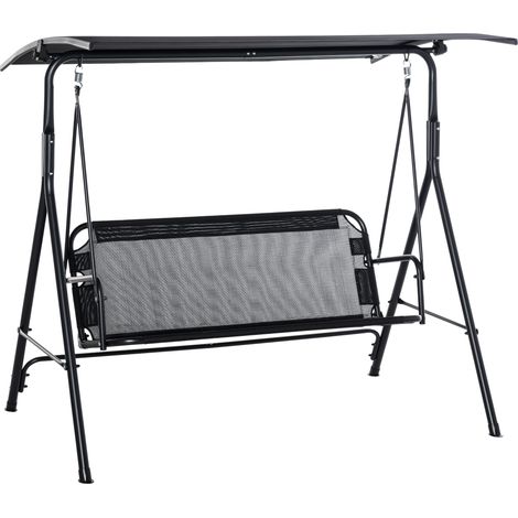 Balancelle Hollywood 2 places , chaise longue de jardin, résistante aux UV, structure en métal de haute qualité, inclinaison réglable, noire