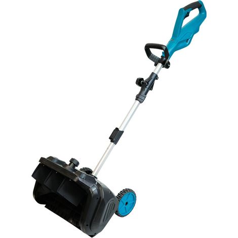 Pala da neve a batteria con ruote - Spazzaneve elettrico brushless da 4 Ah con piastra di guida, schermo LCD e maniglia regolabile, blu