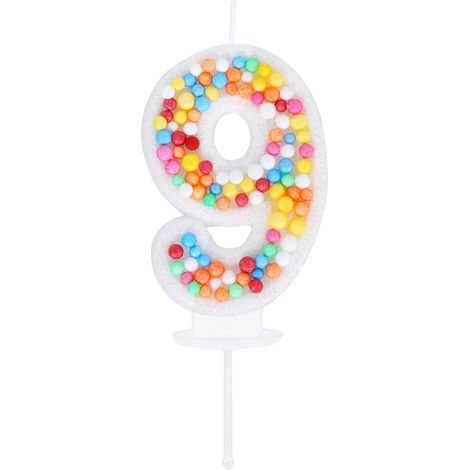 Bougie arc-en-ciel 3D en forme de chiffre 9 avec boule colorée pailletée, décoration de gâteau pour 9e anniversaire, anniversaire de mariage (1/5)