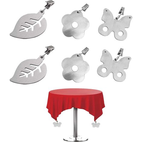 Lntyq Set mit 6 Edelstahl-Tischdeckenbeschwerern, silberne Tischdeckenklammern, Edelstahl-Schmetterlings-Tischdeckenklammern, dekorative Tischdeckenklammern, für Party, Picknick, Zuhause, drinnen (1/5)