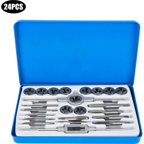 Jeu de Tarauds et Filières 24 Pièces en Acier Haute Résistance Coffret de Filetage pour Atelier et Bricolage Professionnel Matériel de Serrurerie et Outillage Industriel (1/5)