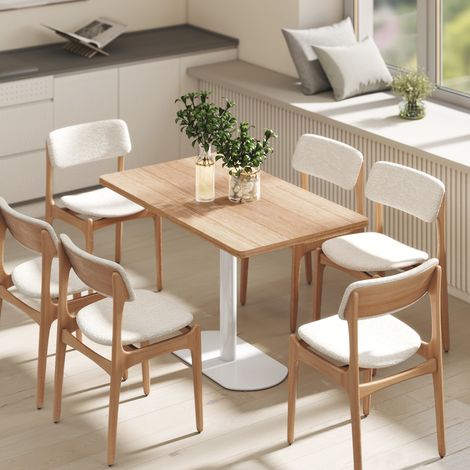 Mesa de comedor rectangular para 6 personas, 120 x 70 x 75 cm, mesa de cocina con base y tablero de roble blanco grueso. (1/5)