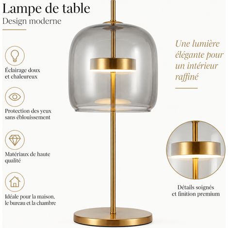 Lampe à poser verre postmoderne 37 gris fumé D24H56cm lumière chaude interrupteur bouton 57 × 46 × 32 cm 8 kg – Livraison gratuite