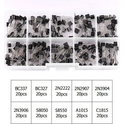UlisemKit d'assortiment de transistors de puissance BC337、BC327、2N2222、2N2907、2N3904、2N3906 10 valeurs 200 pièces