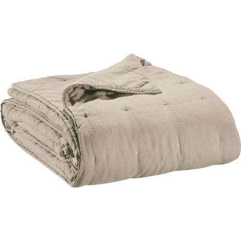 Couvre-lit et Jeté de Lit en Lin et Coton Lavé Stonewash Coloris Naturel 240 x 260 cm - PANGIVO (1/3)