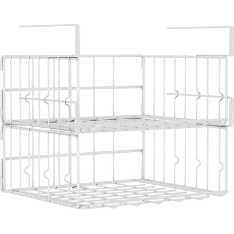 Lot de 2 paniers de rangement pliables en maille métallique, économise de l'espace, robustes et durables, pas de montage nécessaire (blanc)