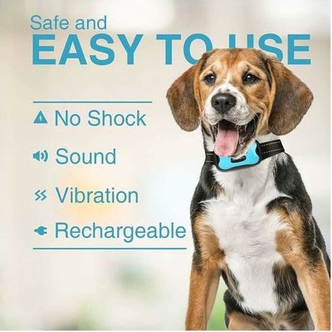 Collier Anti-aboiement Chien Rechargeable Automatique Collier de Dressage avec Son/Vibration sans Choc 7 Niveaux de Sensibilité pour Chiens de Taille Moyenne - Bleu (1/5)