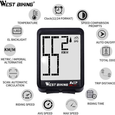 Compteur de vélo avec de Nombreuses Fonctions  Compteur de vélo pour débutants  Facile à Utiliser avec de Grandes Touches et Une présentation Claire-noir (1/5)