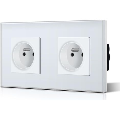 Double prise murale 250V/16A, panneau en plastique, prise électrique standard blanche (1/5)