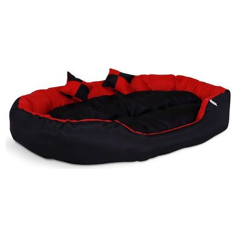 lionto 4-in-1 Hundebett, Hundekissen, Hundekörbchen mit Wendekissen, schwarz/rot, Größe L (1/5)